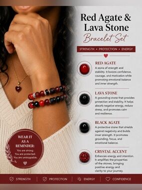 Red Agate & Lava Stone Bracelet Set